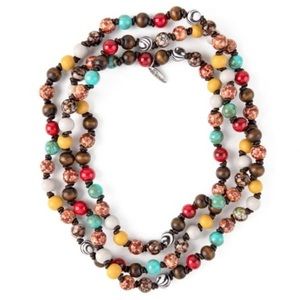 Plunder Willa Extra Long Beaded Necklace Leather Wood Ceramic Boho Eclectic 62”
